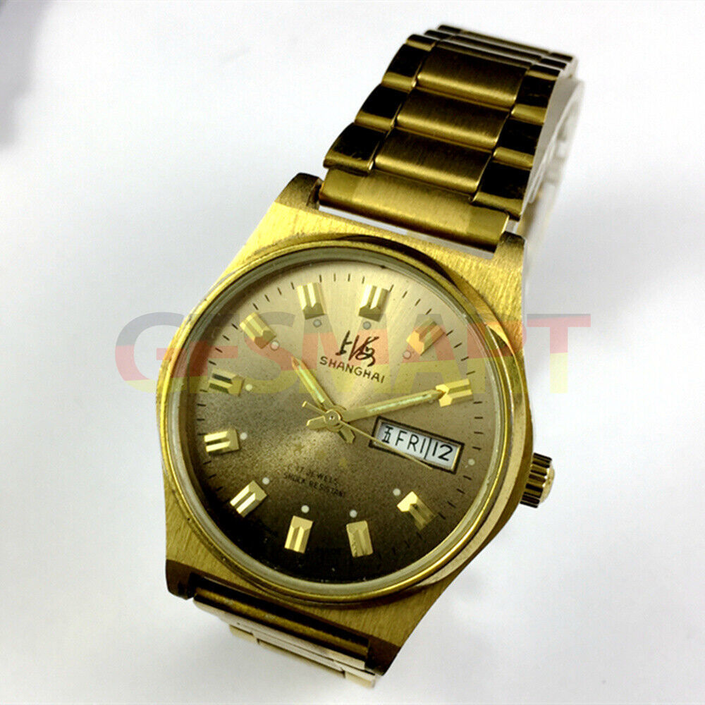 Montre mécanique manuelle fabriquée en usine à Shanghai, cadran marron foncé, double calendrier