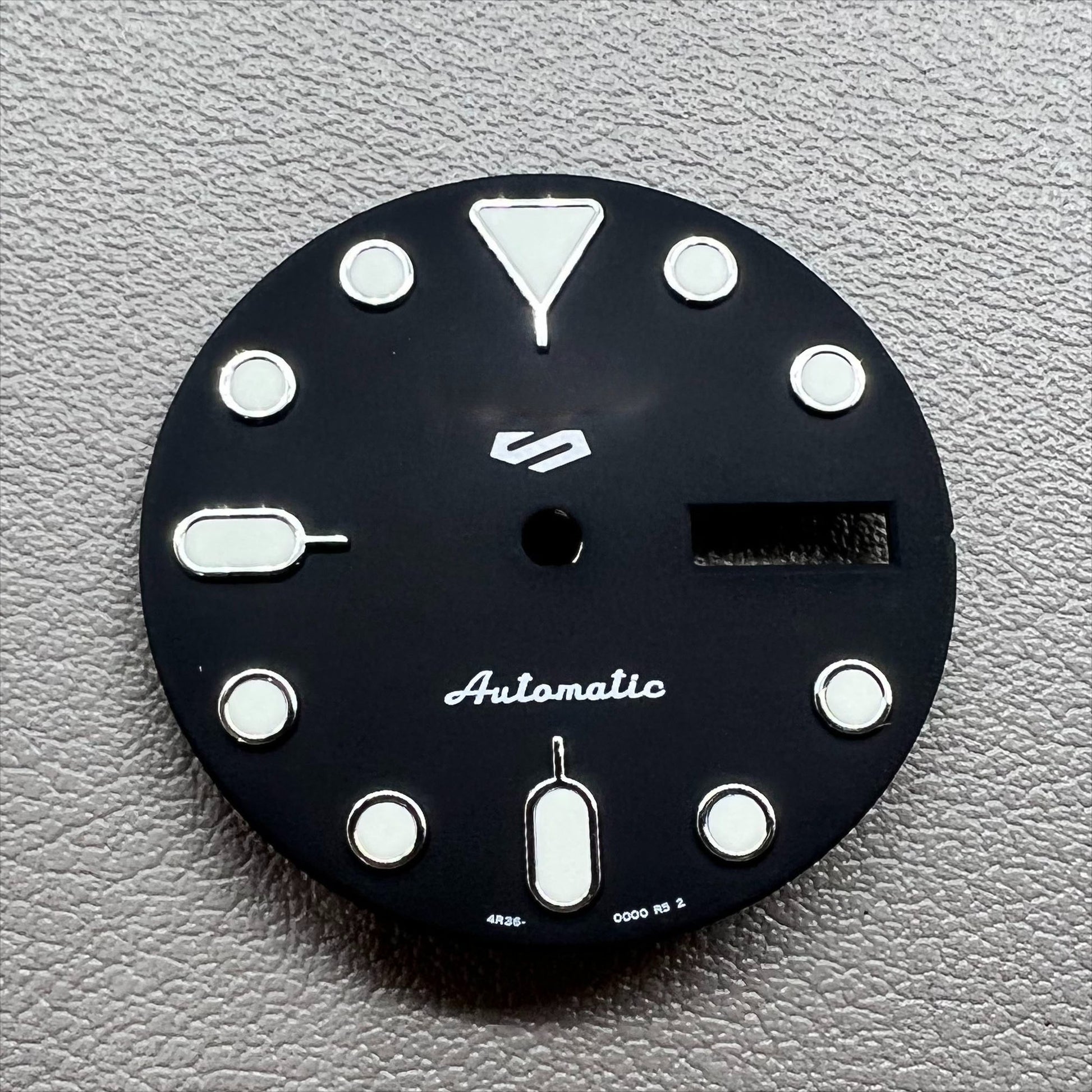 Green lume watch dial with black and silver trim, Nail Datejust style for NH35/NH36 movements.