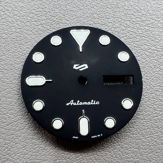 Green lume watch dial with black and silver trim, Nail Datejust style for NH35/NH36 movements.