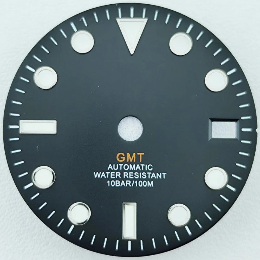 Classic Black 28.5mm Green Lume Watch Dial Fit for NH34 Movement Watch Part