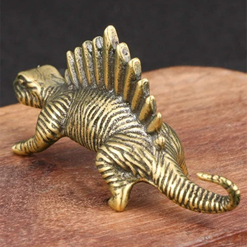 Hand-carved solid copper dinosaur figurine, vintage bronze decor trinket for collectors.