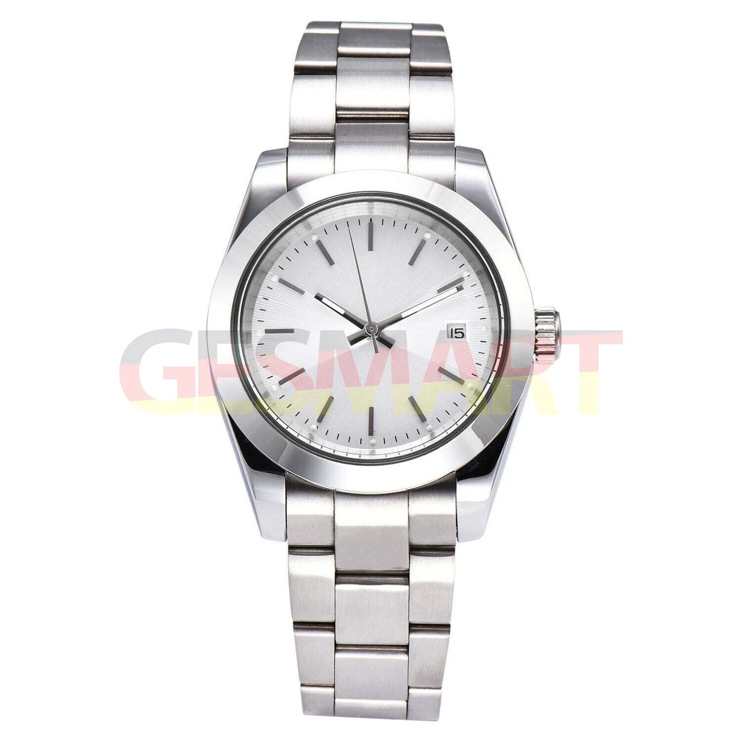 316L stainless steel 40mm men's wristwatch, white dial, sapphire glass, waterproof with silver nail markers.