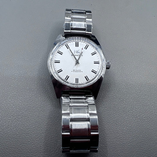 38mm Shanghai Made Manual Mechanical Watch White Dial 3 Hands 19 Jews