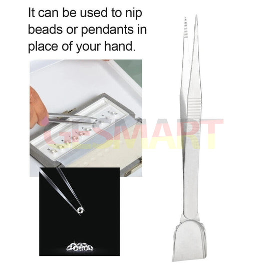 Jewelry Diamond Tweezers with scoop shovel for precise stone and gem bead handling.