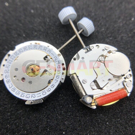 Ronda 775 quartz watch movement showing date feature at 3 and 6 o'clock positions