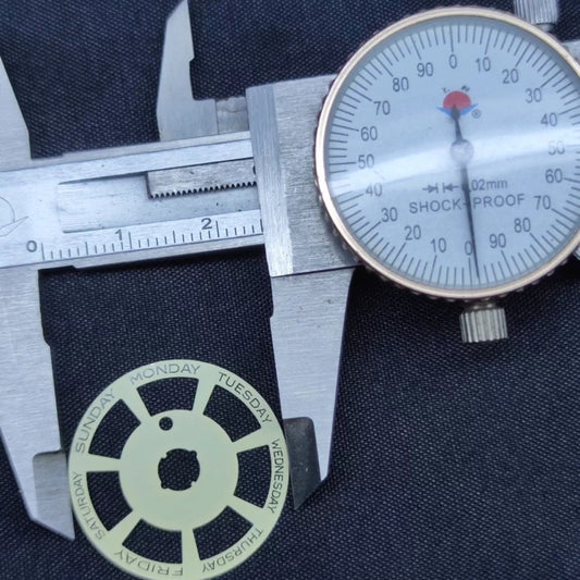 Yellow 25mm date disk wheel overlay for ETA2836 watch movement, precise fit.