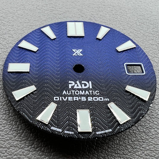 Gradual black and blue 28.5mm green luminous diving watch dial for NH35 NH36 movement