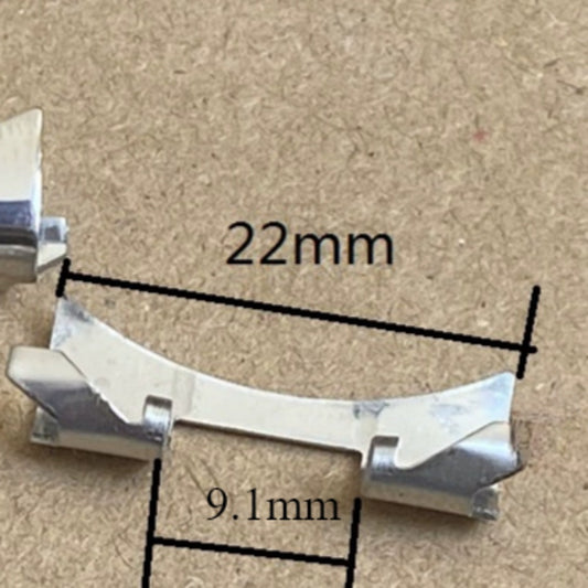 Silver polished curved end links spring bars for bracelet watch bands, 9.1x22mm.