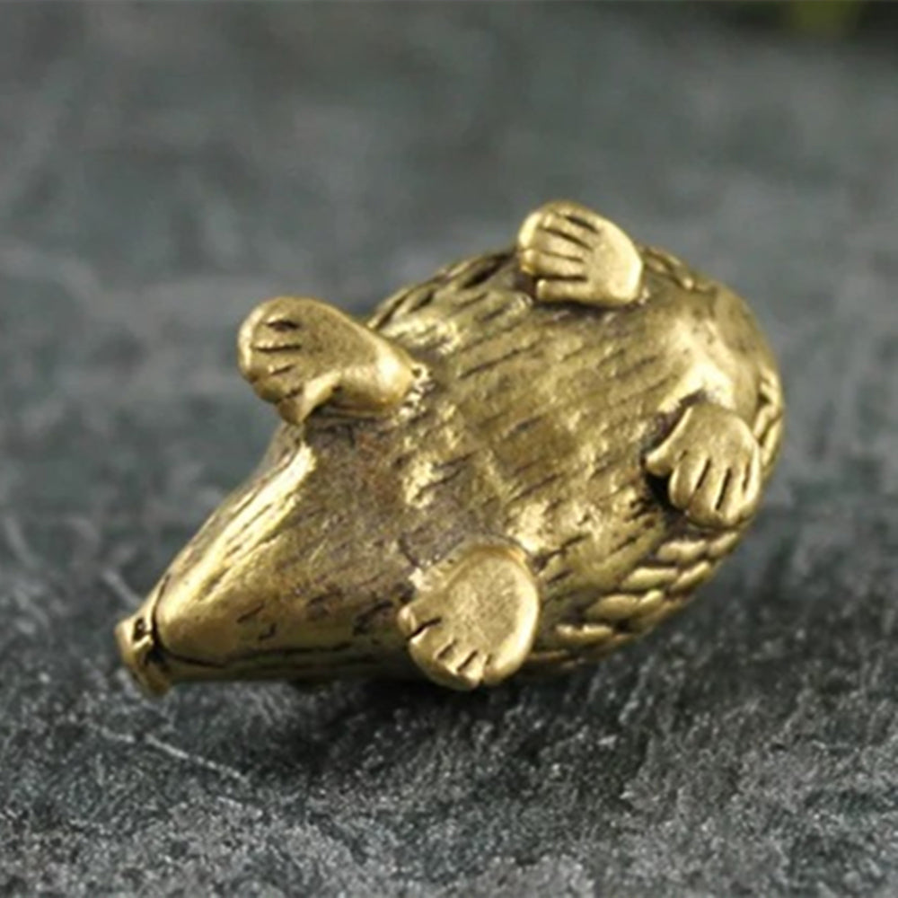 Solid copper hedgehog trinket with vintage bronze finish and intricate hand-carved details.