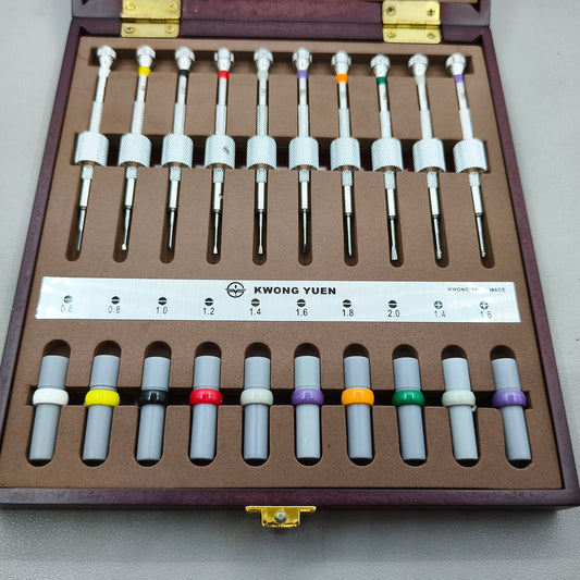 Watch Repair Set of 10 Screwdrivers with Weight Sleeves in Wooden Box