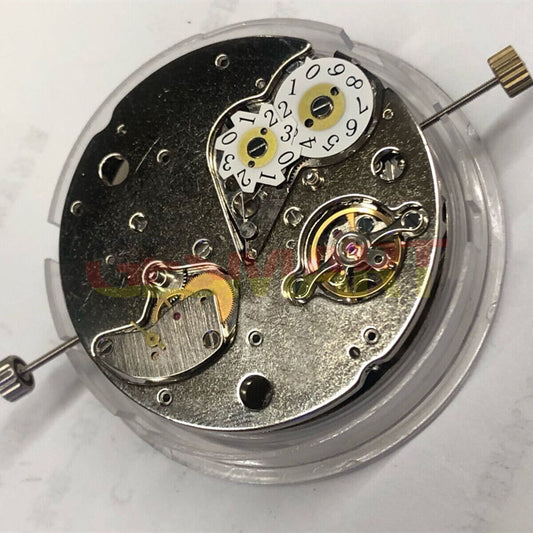 Tianjin Seagull ST6 automatic movement with dual watch stems for precise timekeeping craftsmanship.