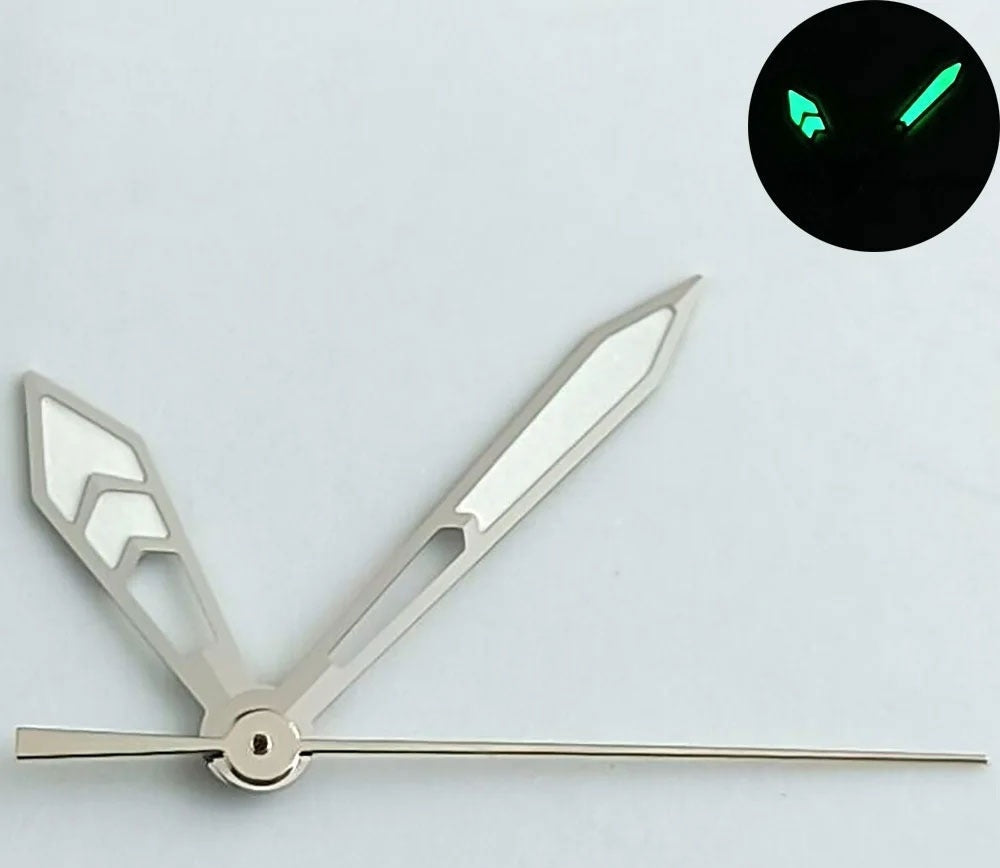 Aiguilles de montre luminescentes vertes avec garniture argentée de 12 mm pour NH35, NH36, 7S26, 4R35, 4R36, NH70