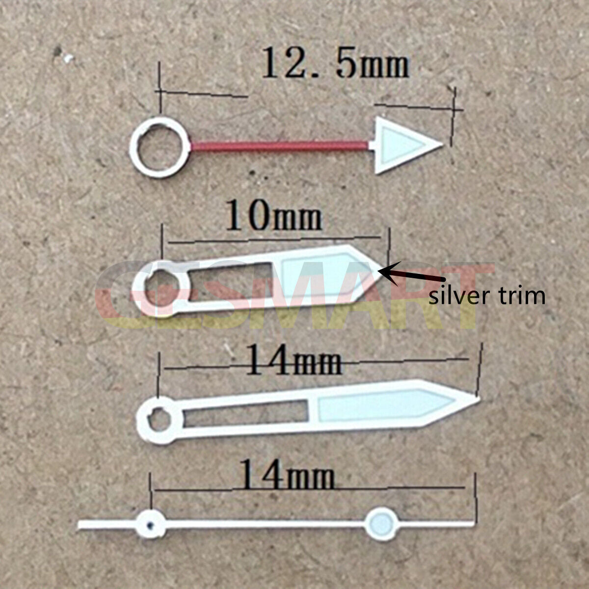 Aiguilles de montre creuses à 4 aiguilles lumineuses vertes avec garniture argentée pour mouvement Miyota 8205