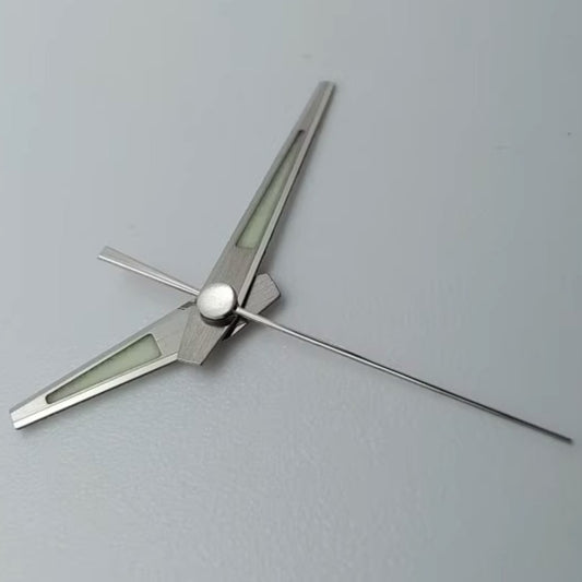 Silver trim arrow-shaped green lume watch hands for NH35/4R36/6R15/7S26 movement, precise fit and visibility