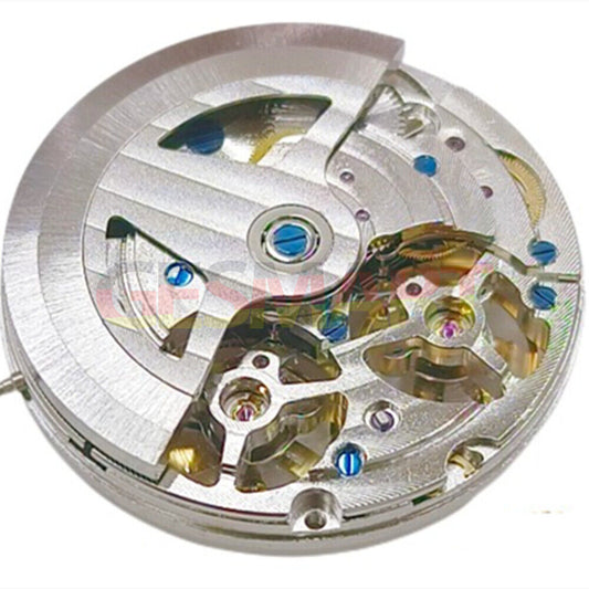 Silver hollow automatic mechanical watch with double balance wheels, precision movement by China Made brand.