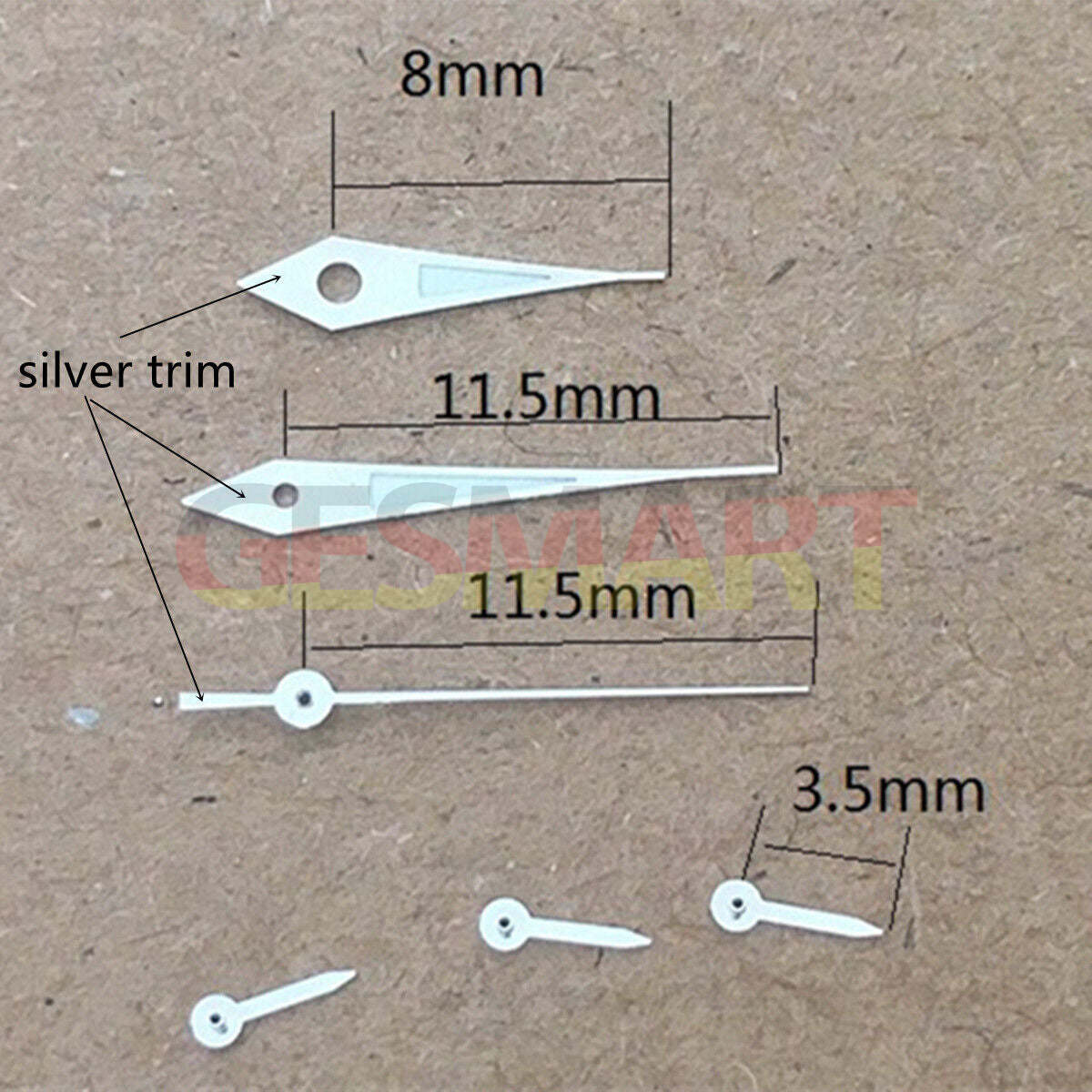 Aiguille de montre luminescente verte à bordure argentée de 11,5 mm pour Epson VX3J, VX9J, VX7J, VX3N, VX9N, VX42