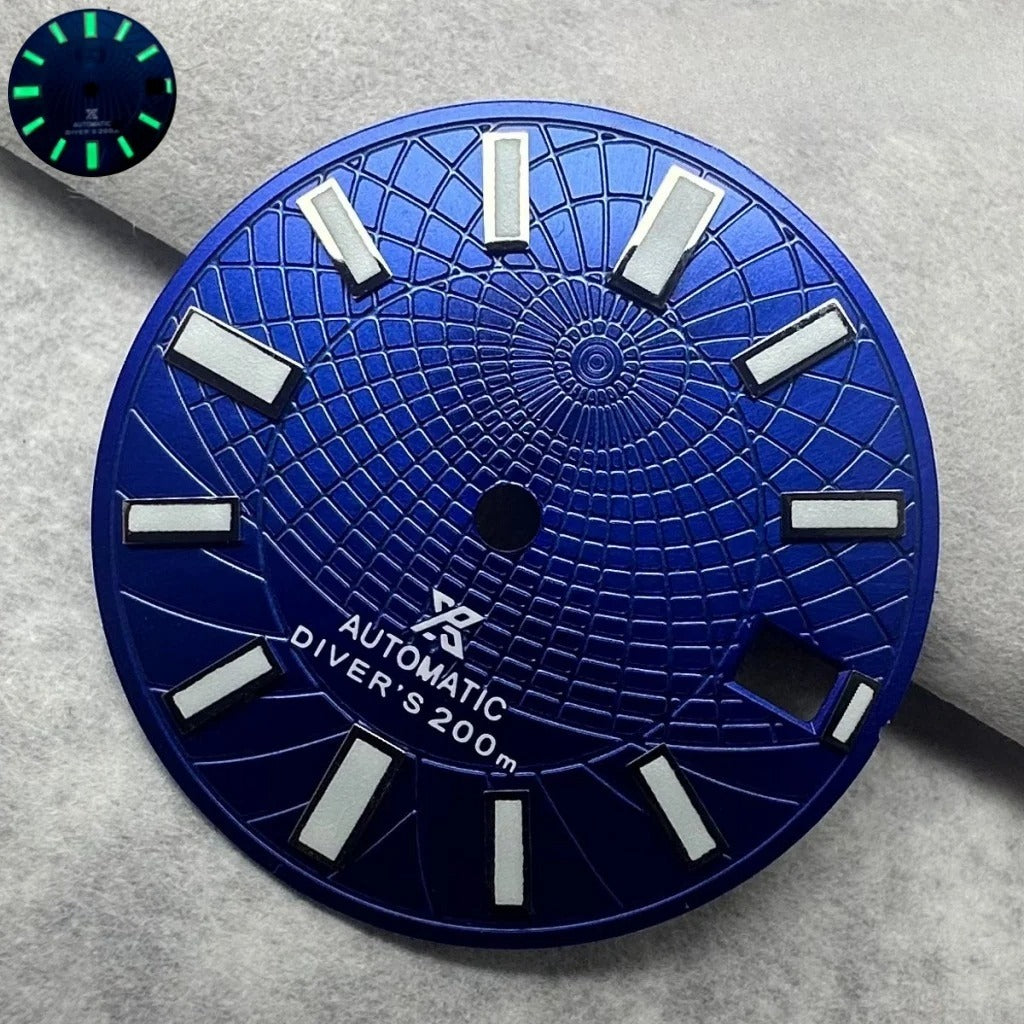 28.5Mm Dark Blue Watch Dial Green Lume Fit For NH35 NH36 Movement Divers 200M