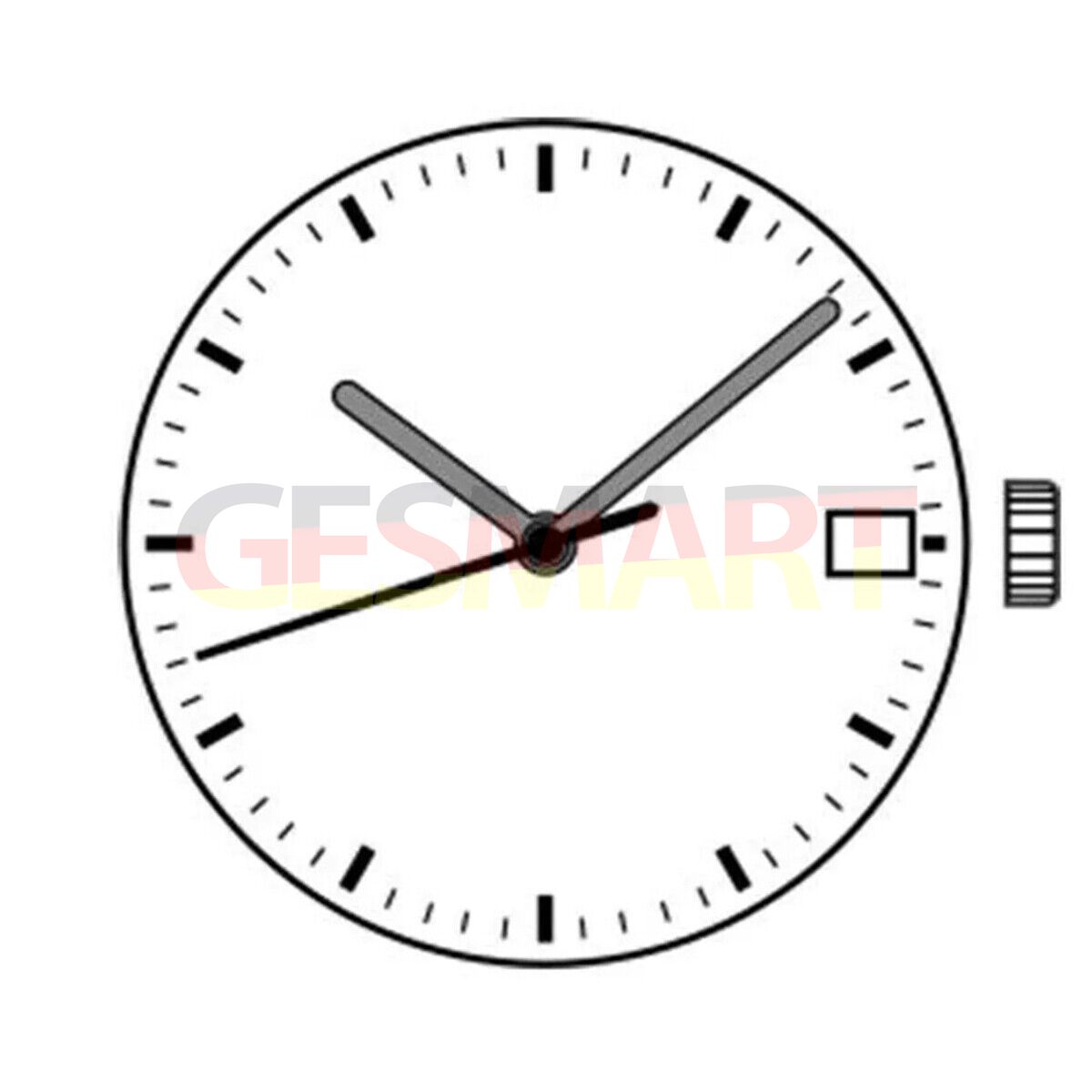 ISA 2320 white dial quartz watch movement with date window at 3, reliable Watchmaker repair part for precision timing.