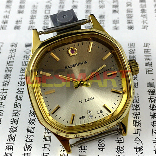 Shanghai Manual Mechanical Watch with golden nails, light brown dial, and elegant octagonal case design.