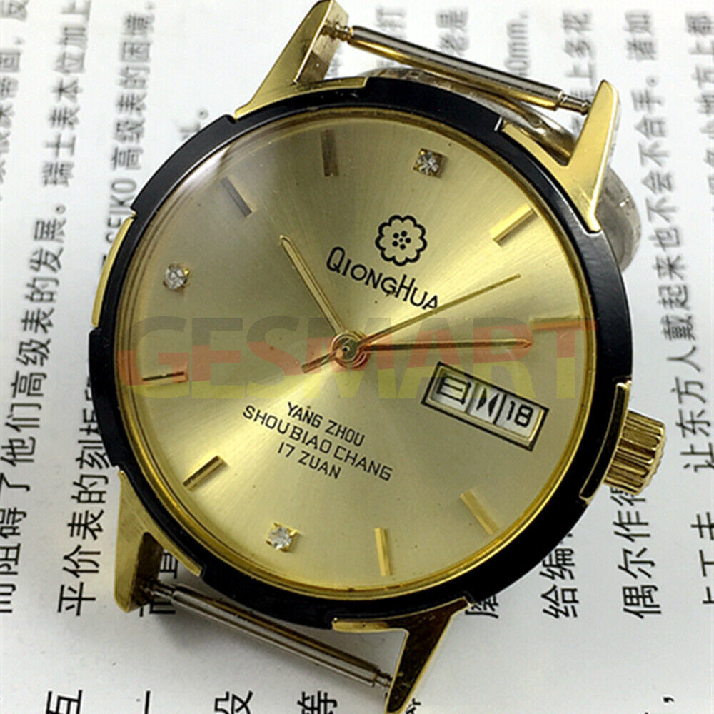 Chinese Qionghua Manual Mechanical Watch 17 Jews Golden Dial Double Calendar