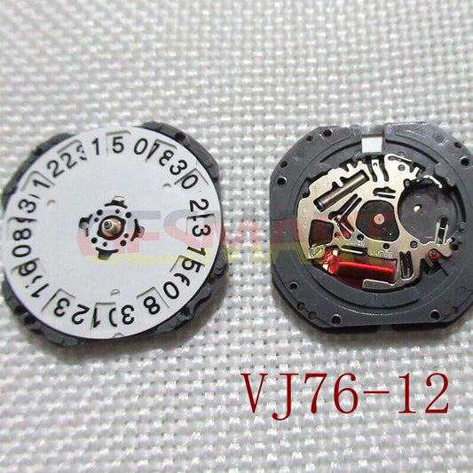 Hattori Epson TMI VJ76B quartz watch movement with date display at 6/12, Japan made precision mechanism