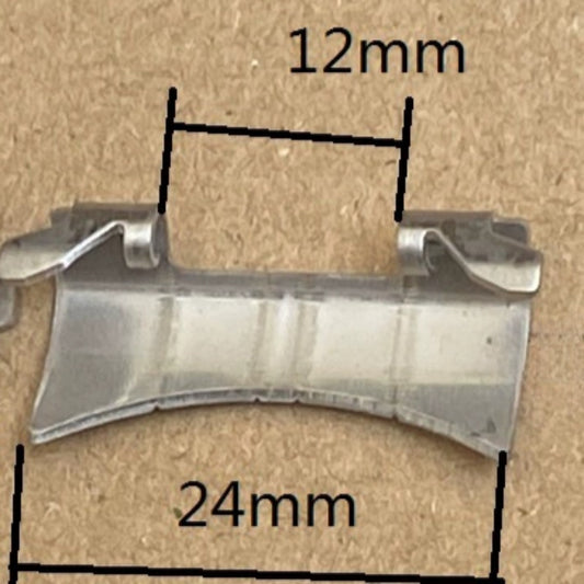 Silver 12x24mm curved end steel links with spring bars for bracelet watch strap.