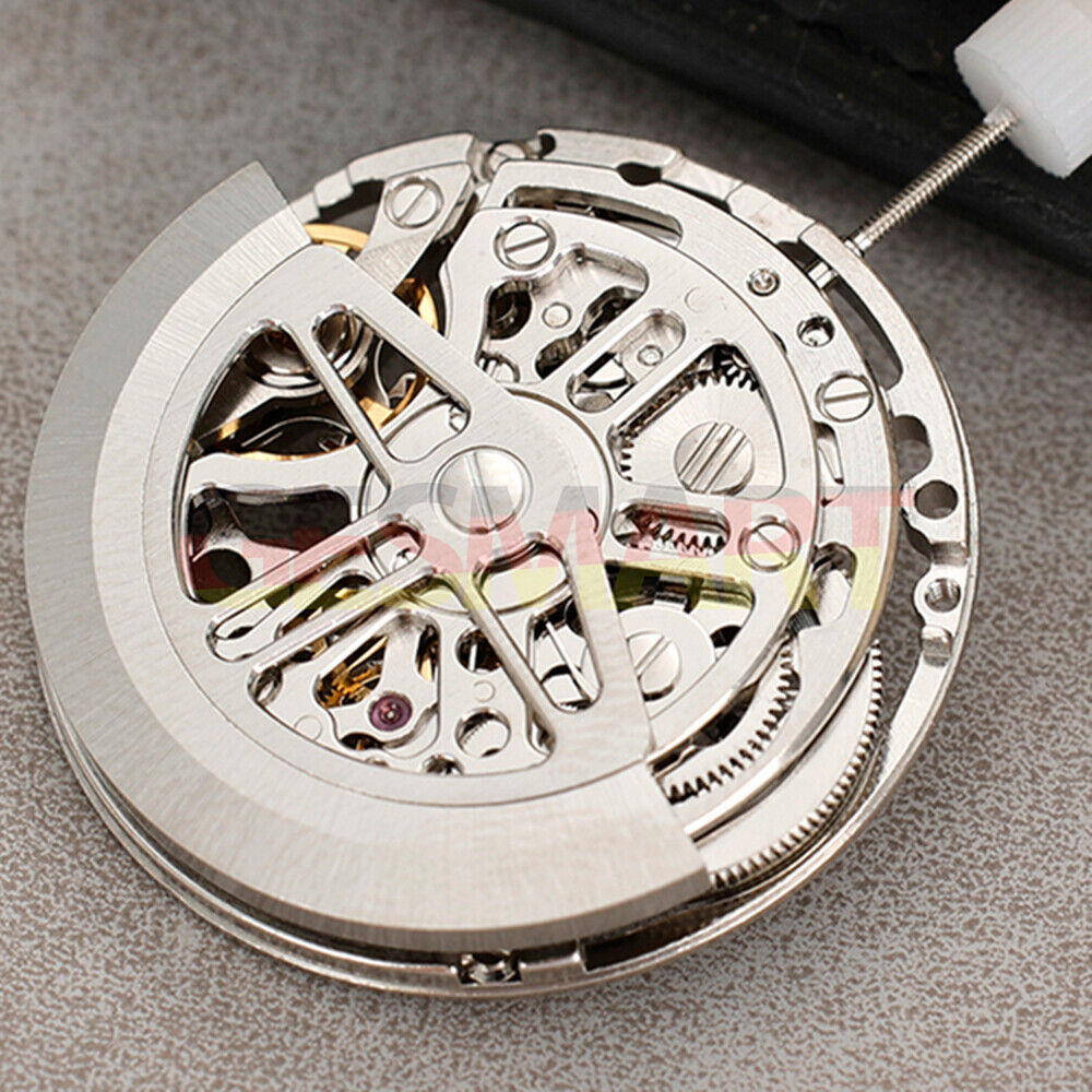 Asian HZ75DOA silver watch accessory featuring a hollow balance wheel with intricate automatic mechanical movement details.