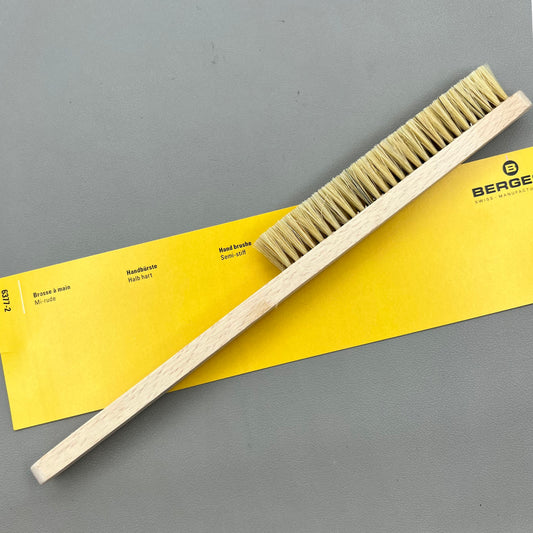 Swiss Bergeon 6377-2 hand brush with hard bristles for precise watch accessory cleaning.