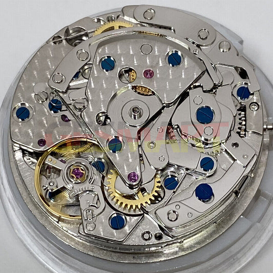 Shanghai 7750 automatic watch movement with small seconds at 6, 9, and 12 o'clock positions, precise mechanical design.
