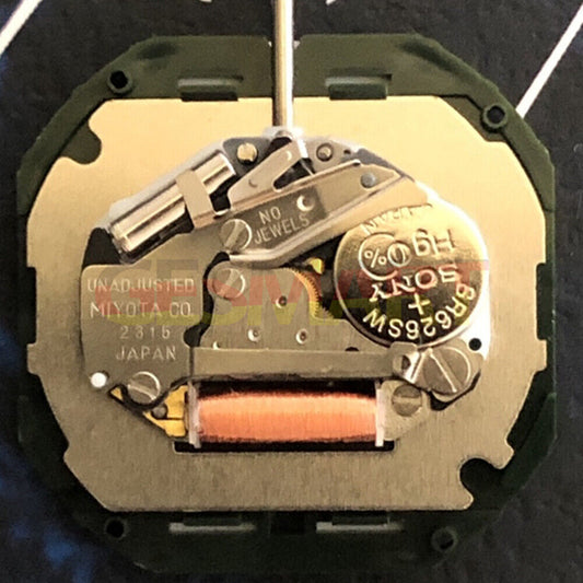 White dial watch with Miyota 2315 quartz movement, 3 hands, date at 6, includes watch stem, precision timekeeping.