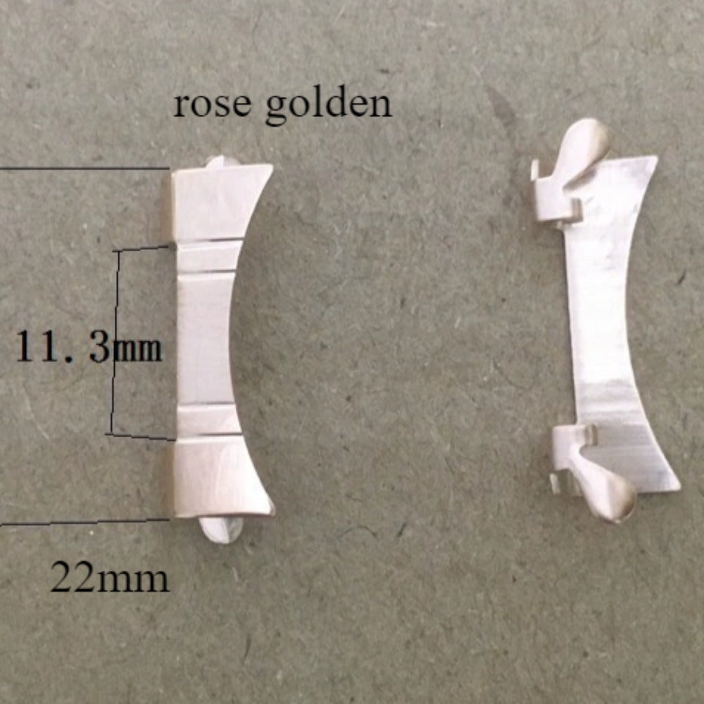 Rose Golden 11.3x22mm Curved End Links Spring Bars Bracelet Watch Band Strap#28