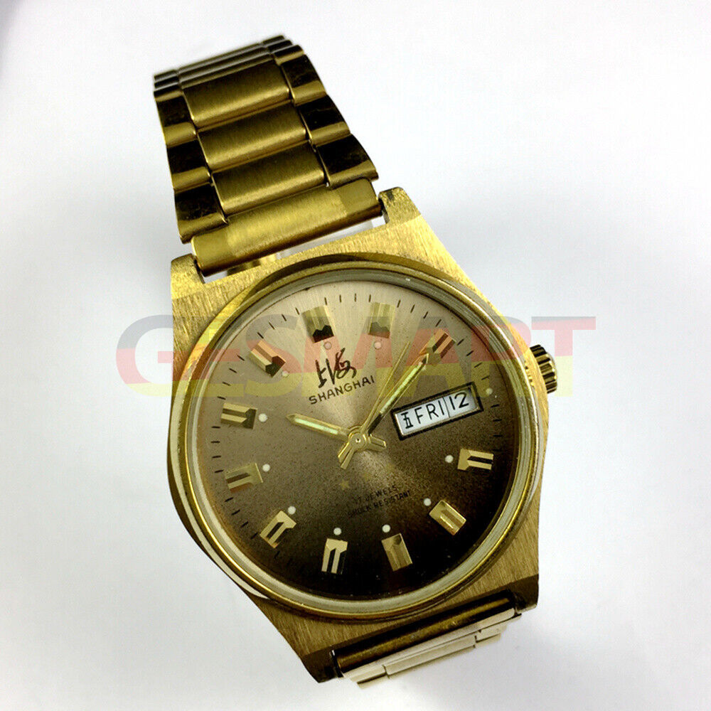 Montre mécanique manuelle fabriquée en usine à Shanghai, cadran marron foncé, double calendrier