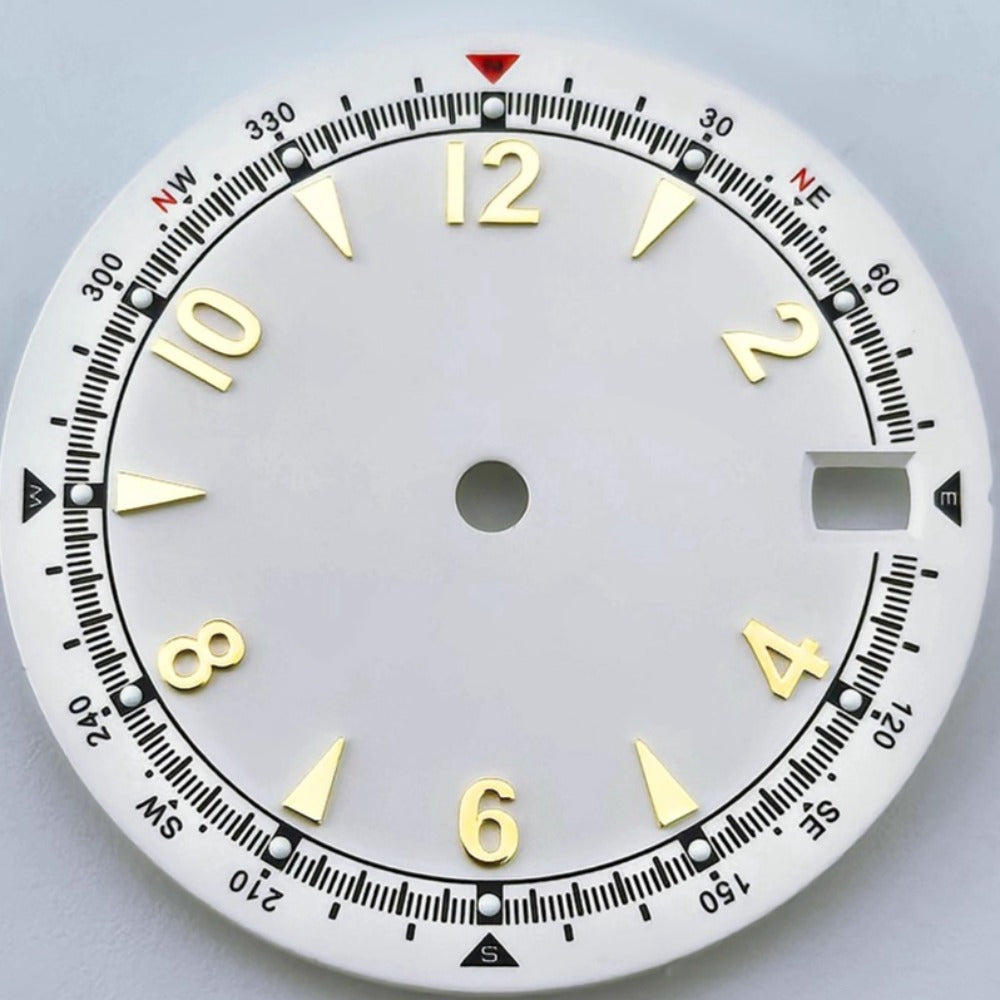 White+Golden Modified 28.5mm Green Lume Watch Dial For NH35 Movement No Logo