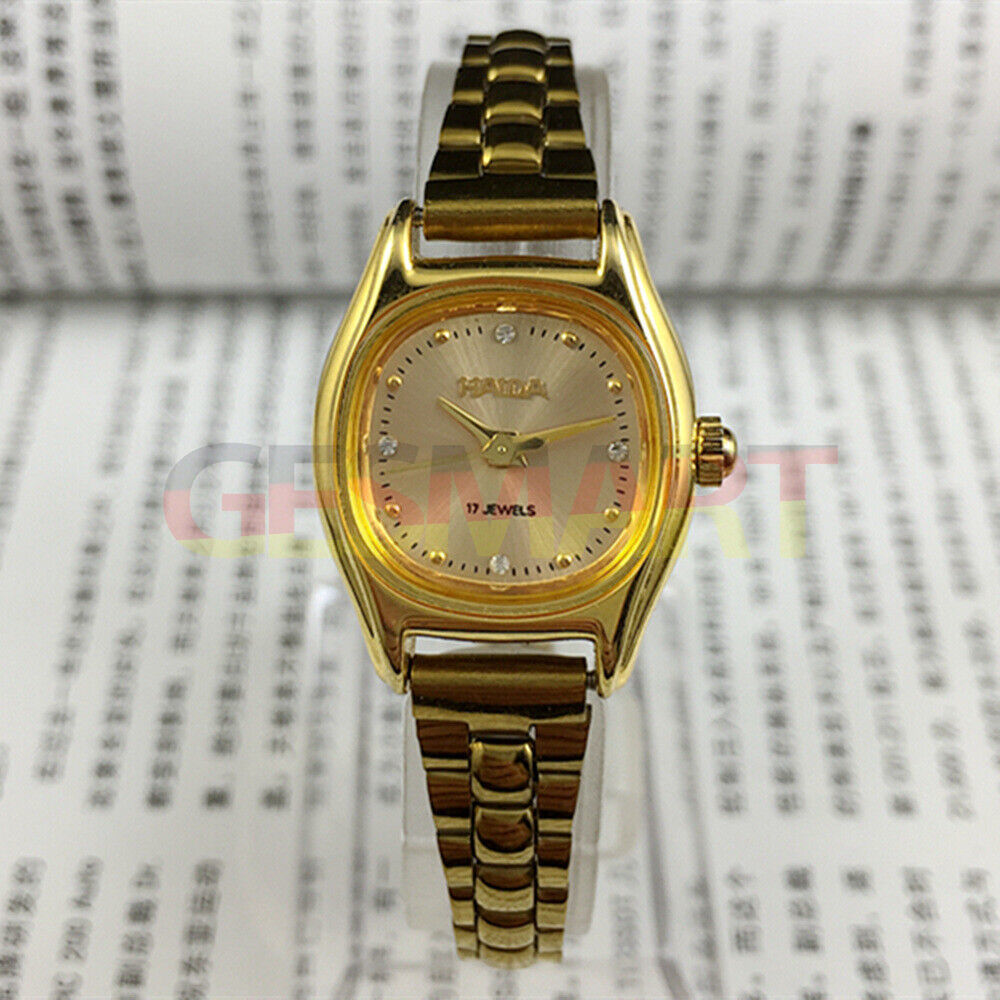 HAIDA Manual Mechanical Lady Watch with 17 jewels, champagne dial, square case, and golden nail accents for elegant style.