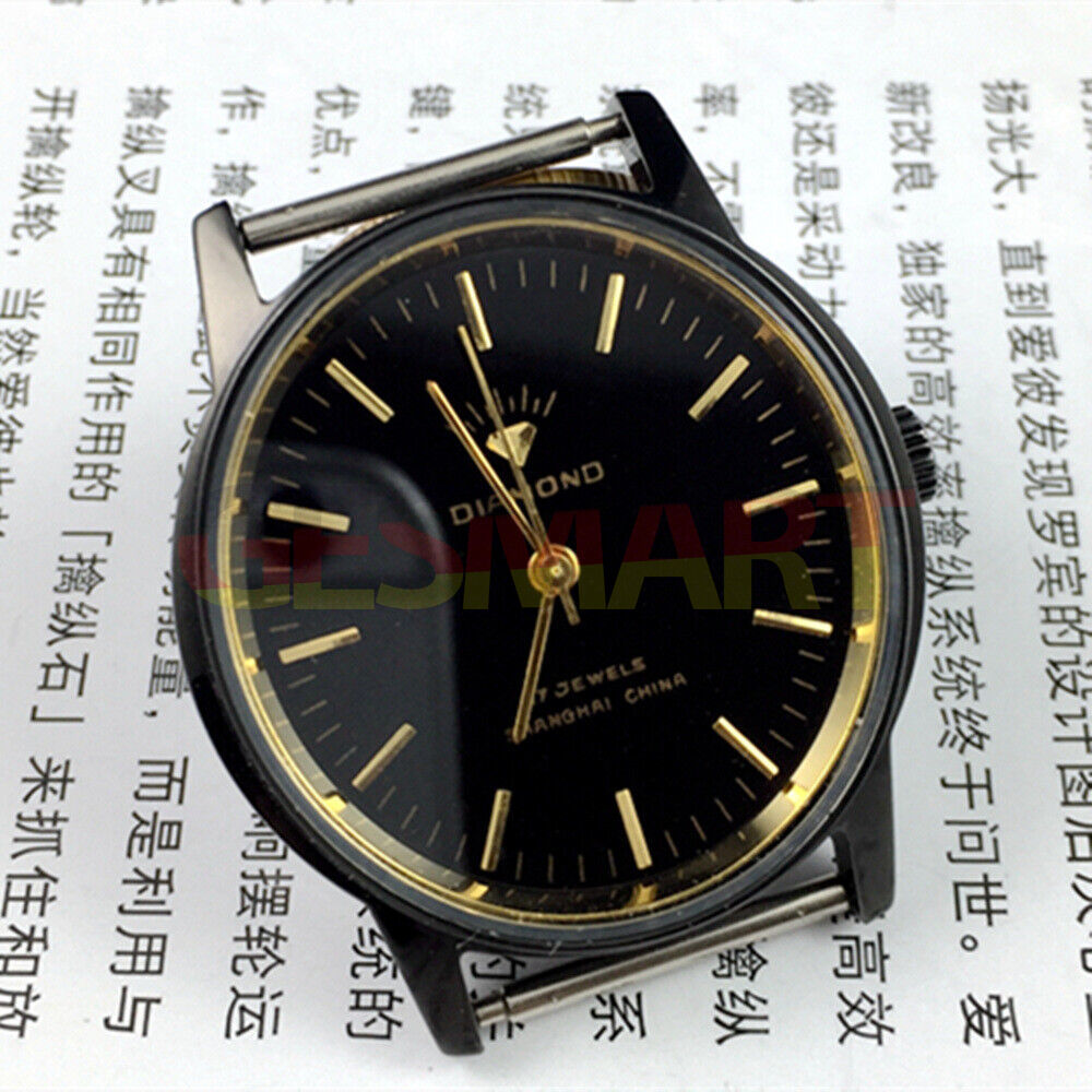 36 mm SHANGHAI DIAMOND Ovale manuelle mechanische Uhr 17 Juden Schwarzes Zifferblatt Schwarzes Gehäuse