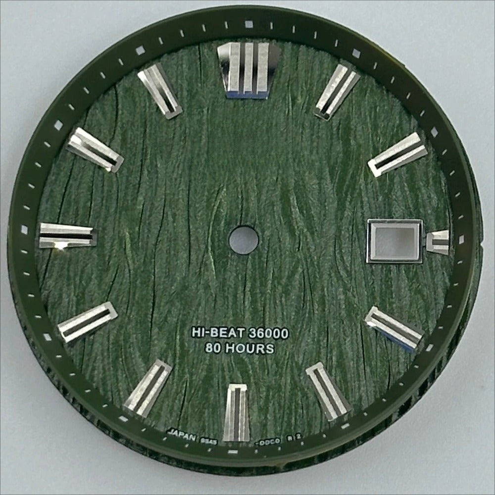 Green GS 33.3mm watch dial with no lume, modified wave design for NH35 movement, durable and stylish accessory.