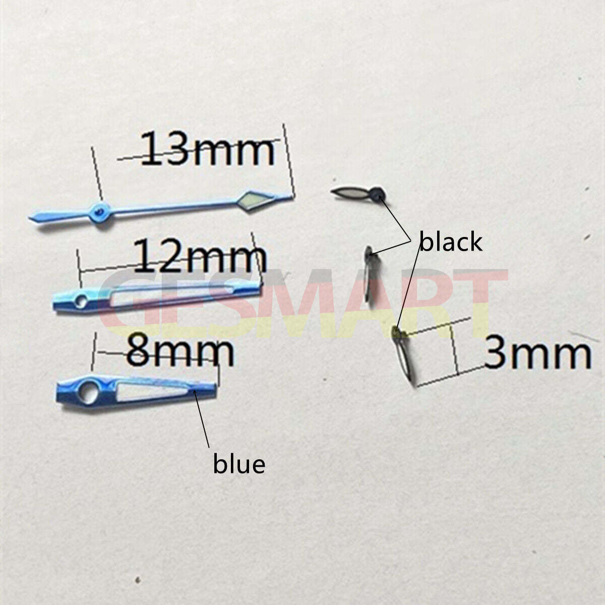 13 mm blau + schwarz getrimmte Lume-Uhrzeiger für Miyota OS10 OS20 OS22 OS60 OS80 OS11