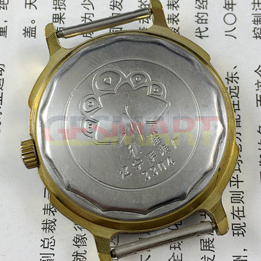 36mm China Made manual mechanical watch with 17 jewels, black dial, and luminous hands for clear time reading.