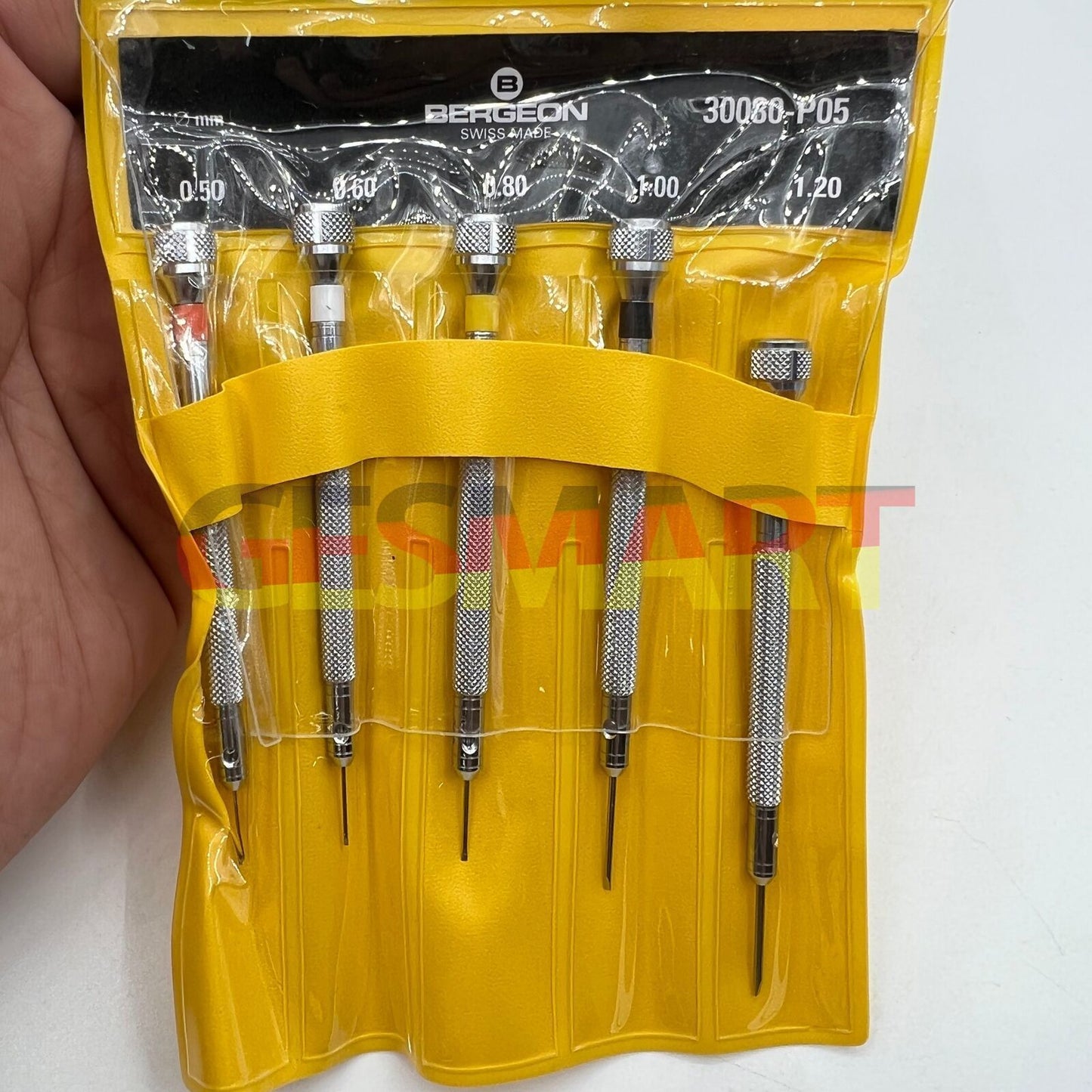 Bergeon 30080-P05 precision watchmakers screwdrivers set with black pouch, ideal for delicate watch repairs and adjustments
