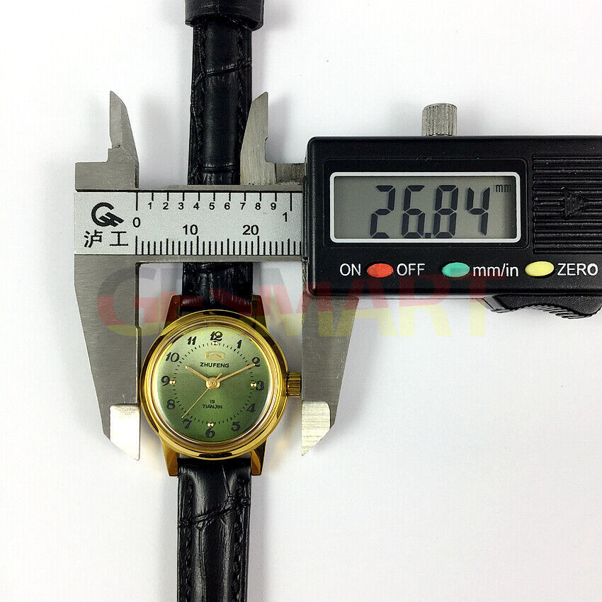 Montre mécanique manuelle Zhufeng pour femme, boîtier rond, 3 aiguilles, fond vert