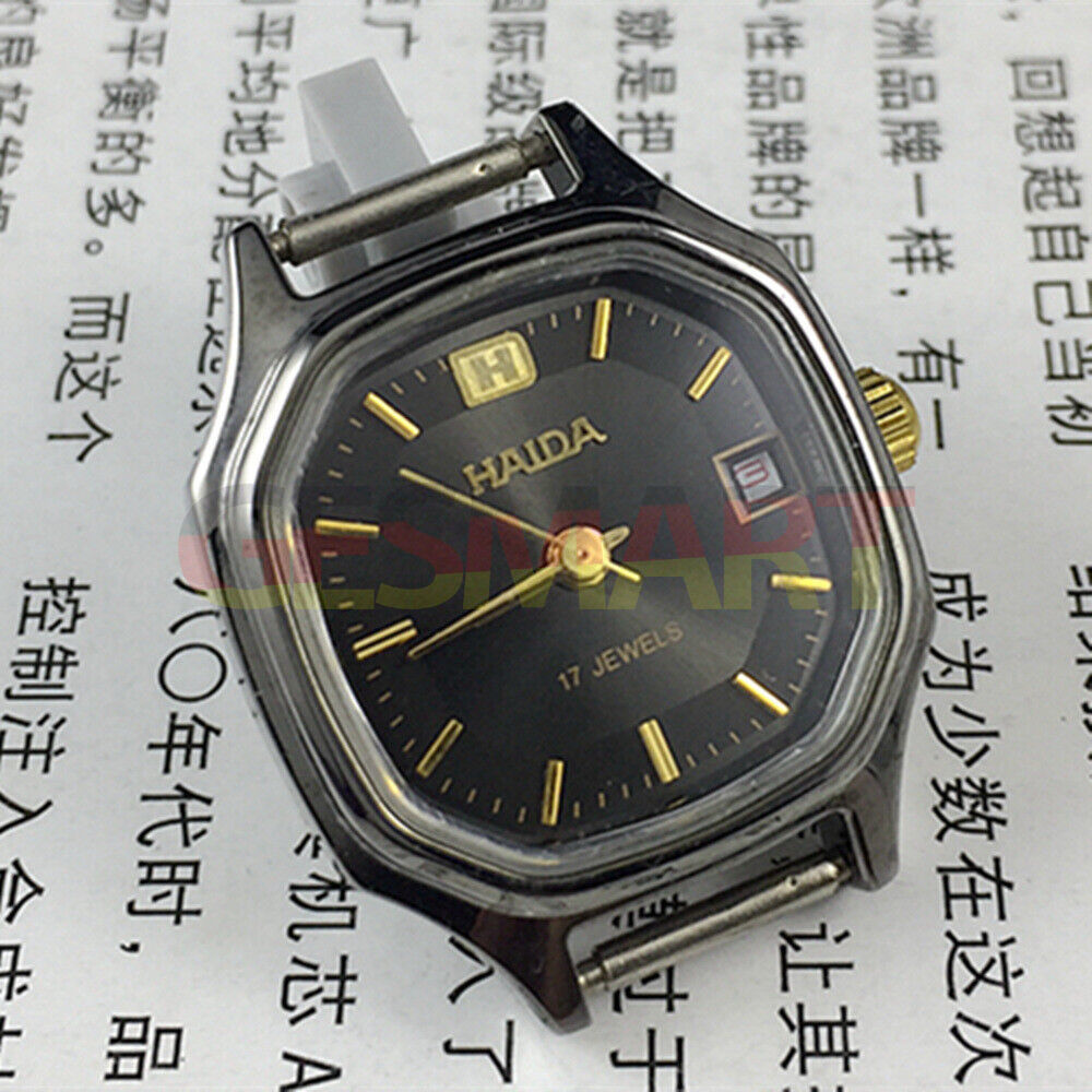 HAIDA manual mechanical lady watch with black dial, single calendar, octagonal shape, stylish design.