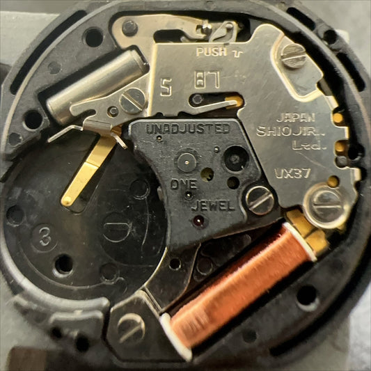 Japan Made Epson VX37 quartz watch movement with 3 hands, no calendar, for precise repairs.