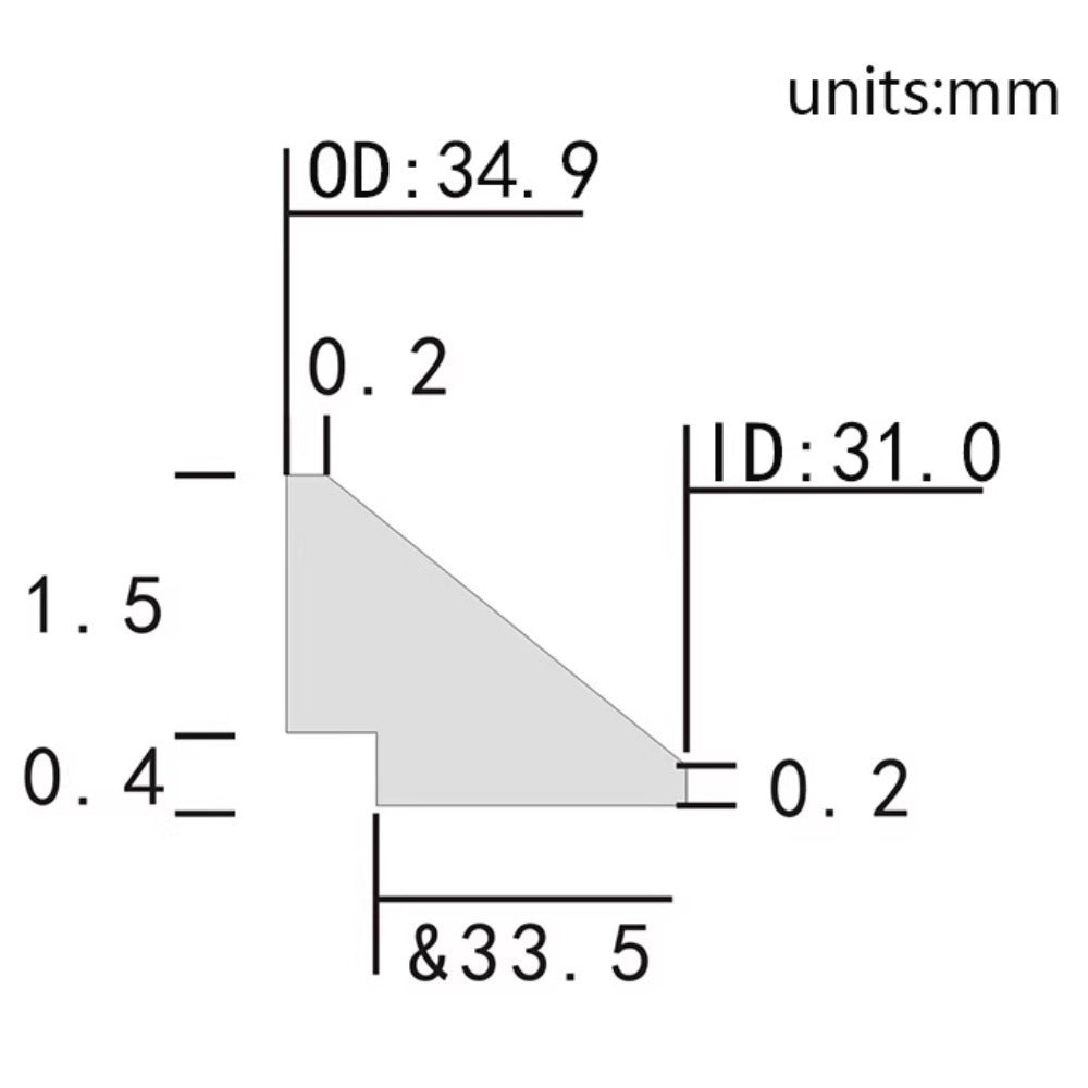 Golden stainless steel chapter ring 34.9x31.0mm for precise watch repair and restoration.