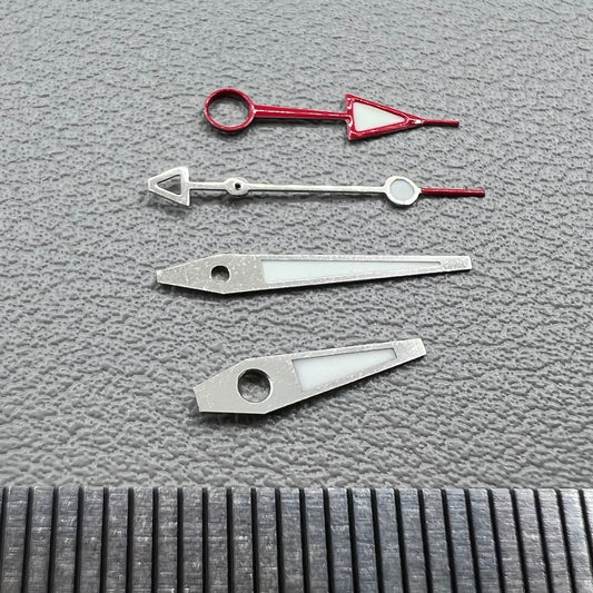 Silver-trimmed green lume hands with red GMT hand for NH34 watch movement