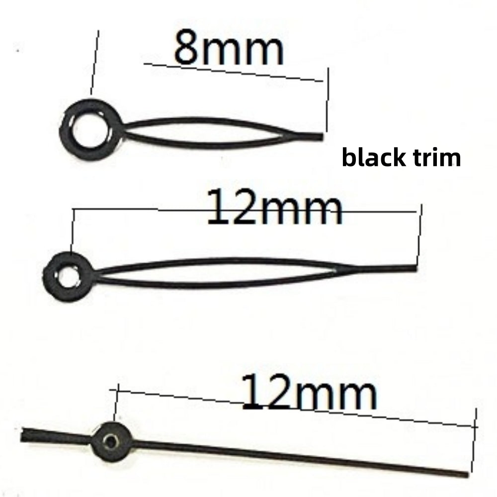 Black trim 12x12x8mm watch hands set for Ronda 515 quartz movement, precise fit accessory.