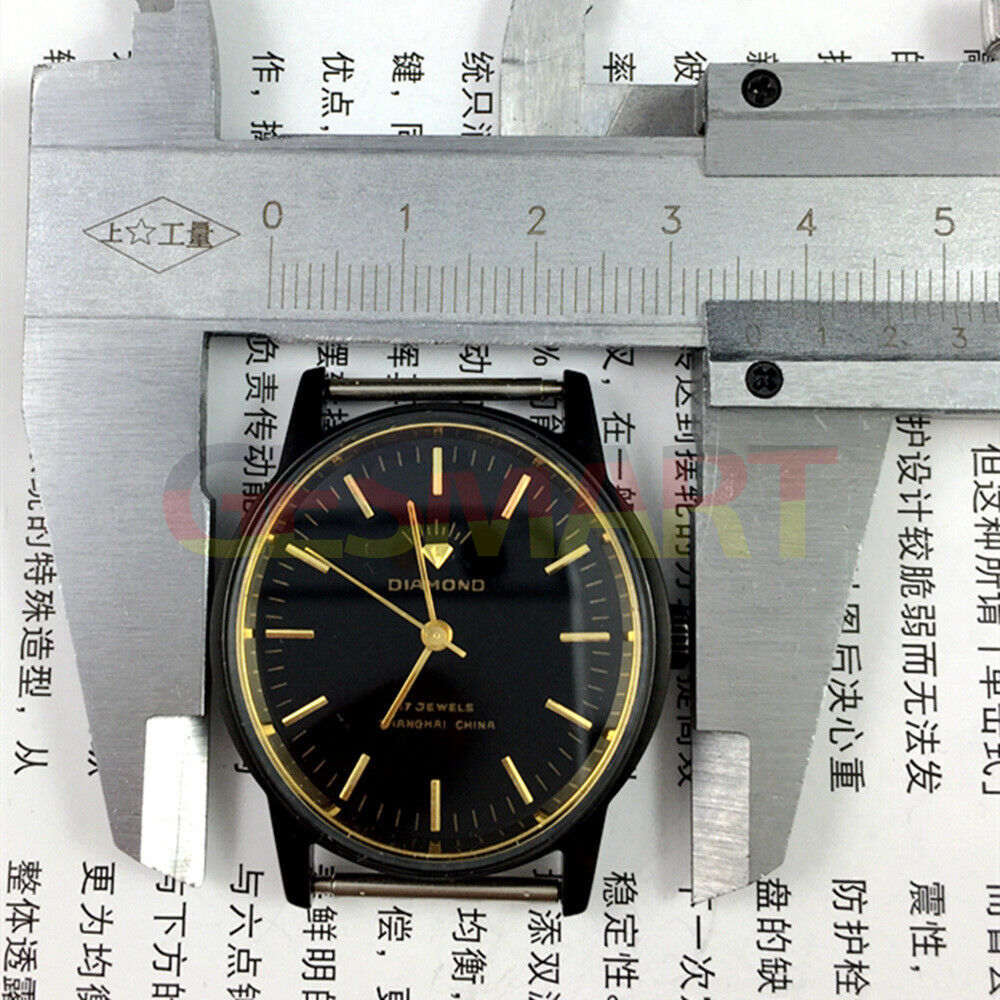 36 mm SHANGHAI DIAMOND Ovale manuelle mechanische Uhr 17 Juden Schwarzes Zifferblatt Schwarzes Gehäuse