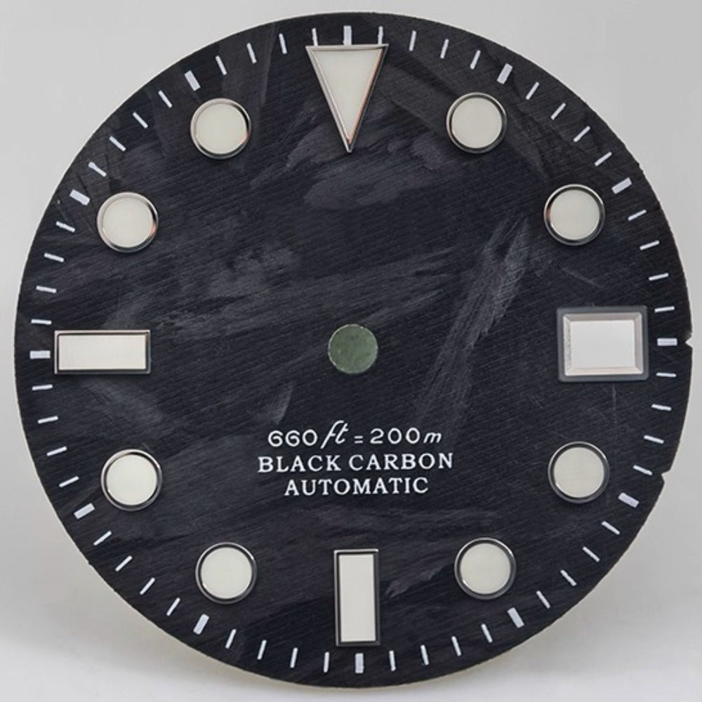Triangle Nail 28.5mm carbon fiber black and grey watch dial with lume for NH34/35, branded craftsmanship.