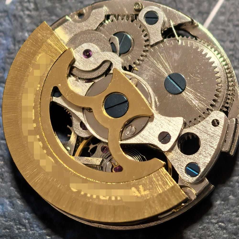 Golden rotor watch part from China Made, Hollow 7120 mechanical movement, precise and durable for watch repair.