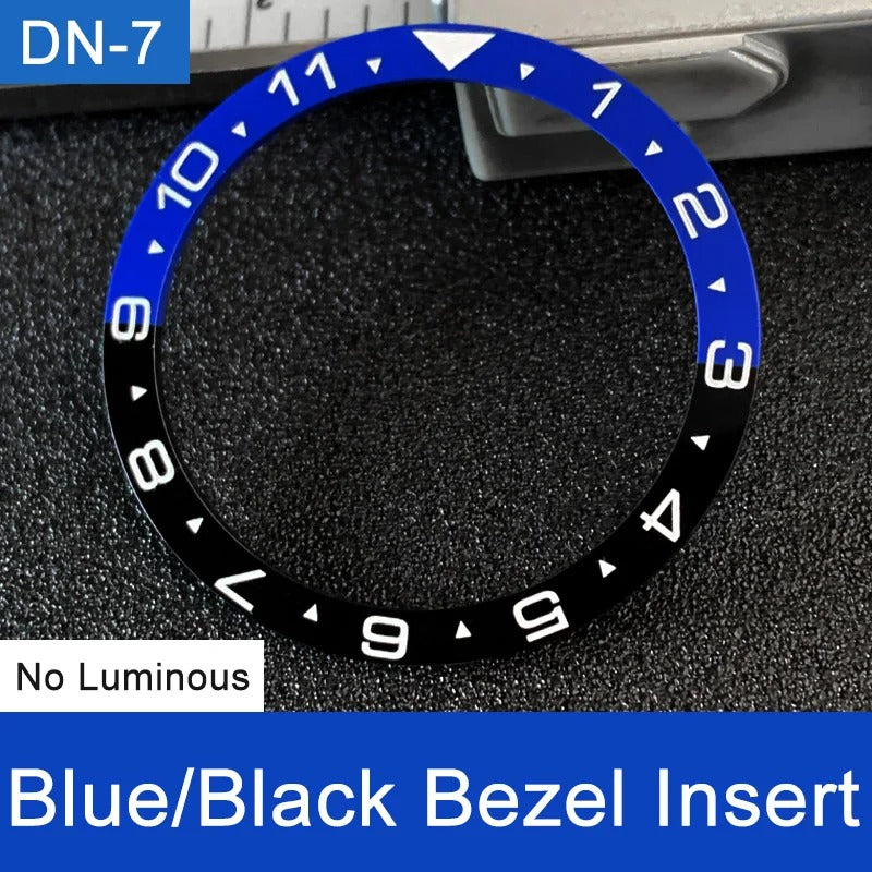 38mm No Lume Black+Blue Flat Ceramic Watch Bezel For Skx009 Skx007 Skx011