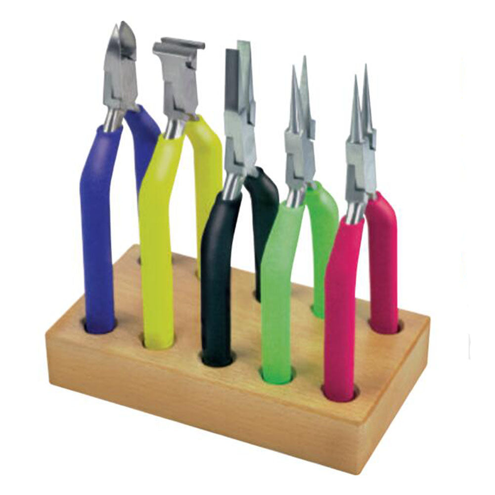Horotec MSA11.856 Assortiment de 5 pinces avec poignées antidérapantes sur support en bois